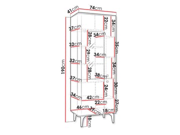 Zeyrin Vitrineskap 74x190 cm - Brun|beige|svart - Oppbevaring - Skap - Vitrineskap