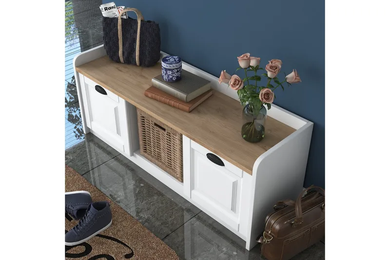 Caraway Skobenk 120x45 cm Hvit/Brun - Hanah Home - Oppbevaring - Skooppbevaring - Skobenk & skohylle med benk