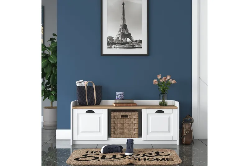 Caraway Skobenk 120x45 cm Hvit/Brun - Hanah Home - Oppbevaring - Skooppbevaring - Skobenk & skohylle med benk