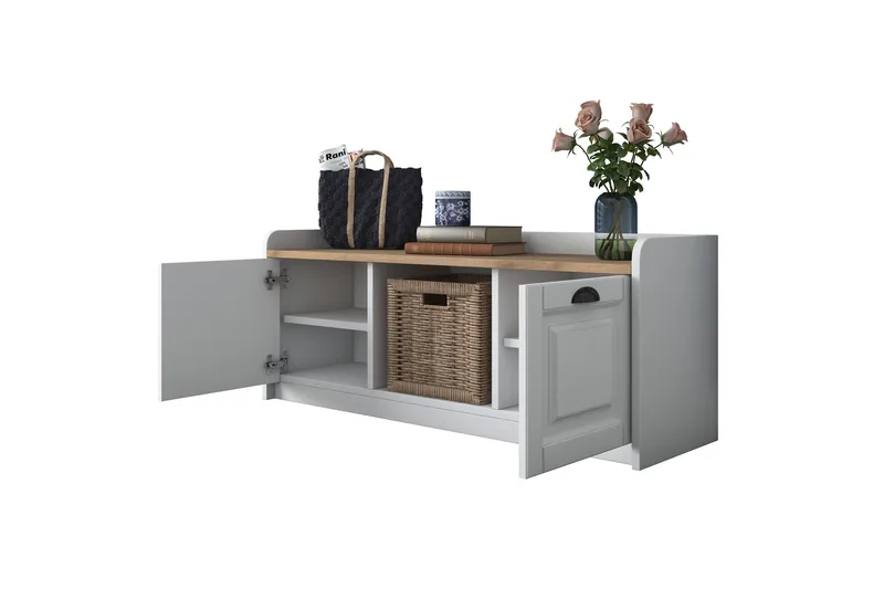 Caraway Skobenk 120x45 cm Hvit/Brun - Hanah Home - Oppbevaring - Skooppbevaring - Skobenk & skohylle med benk