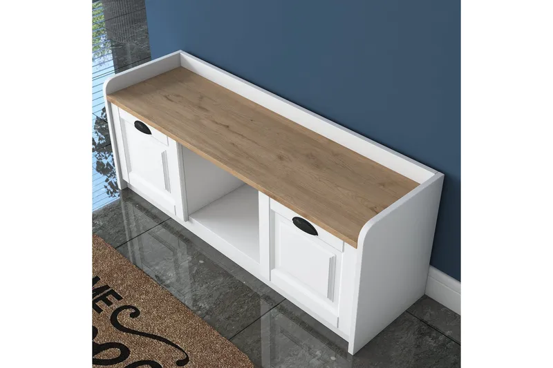 Caraway Skobenk 120x45 cm Hvit/Brun - Hanah Home - Oppbevaring - Skooppbevaring - Skobenk & skohylle med benk