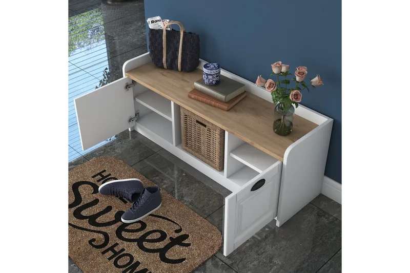 Caraway Skobenk 120x45 cm Hvit/Brun - Hanah Home - Oppbevaring - Skooppbevaring - Skobenk & skohylle med benk