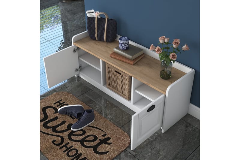 Caraway Skobenk 120x45 cm Hvit/Brun - Hanah Home - Oppbevaring - Skooppbevaring - Skobenk & skohylle med benk