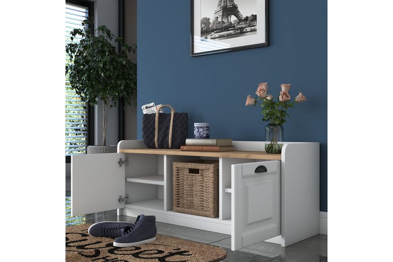 Caraway Skobenk 120x45 cm Hvit/Brun - Hanah Home - Oppbevaring - Skooppbevaring - Skobenk & skohylle med benk