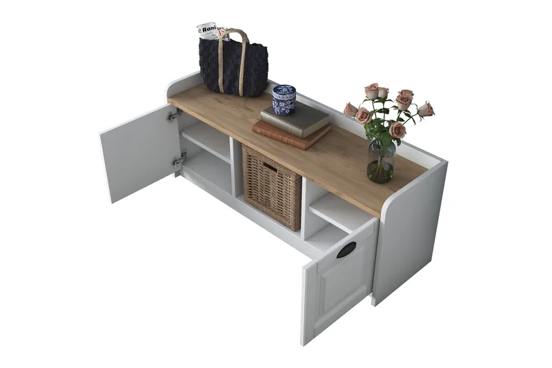 Caraway Skobenk 120x45 cm Hvit/Brun - Hanah Home - Oppbevaring - Skooppbevaring - Skobenk & skohylle med benk