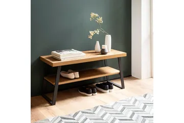 Benke Wohnling Dekor i eikefiskebensmønster med hylle solid metallramme moderne utseende - Oppbevaring - Skooppbevaring - Skobenk & skohylle med benk