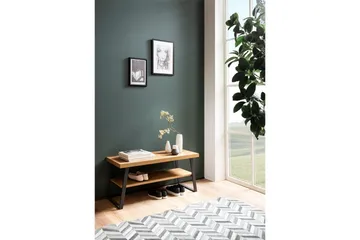 Benke Wohnling Dekor i eikefiskebensmønster med hylle solid metallramme moderne utseende - Oppbevaring - Skooppbevaring - Skobenk & skohylle med benk