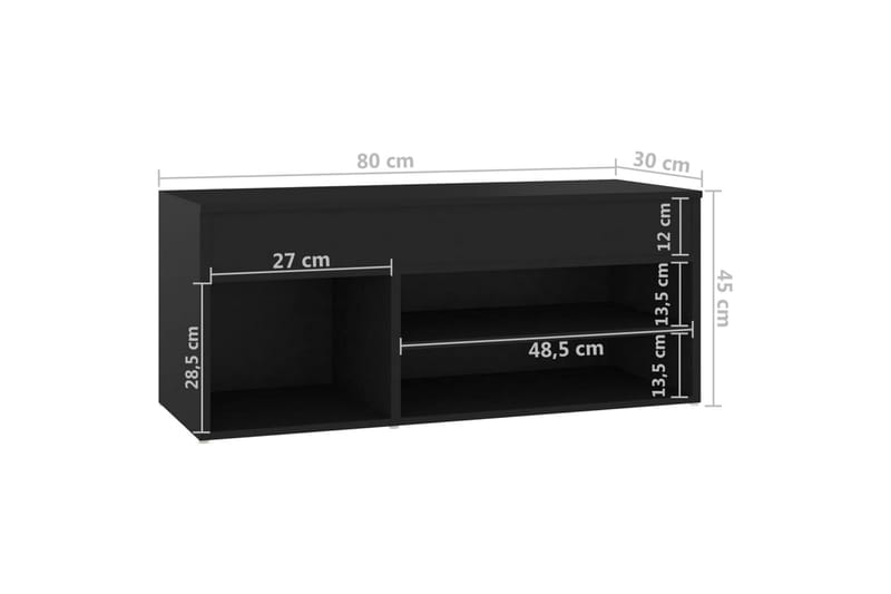 Skobenk svart 80x30x45 cm sponplater - Svart - Skobenk & skohylle med benk - Entreoppbevaring