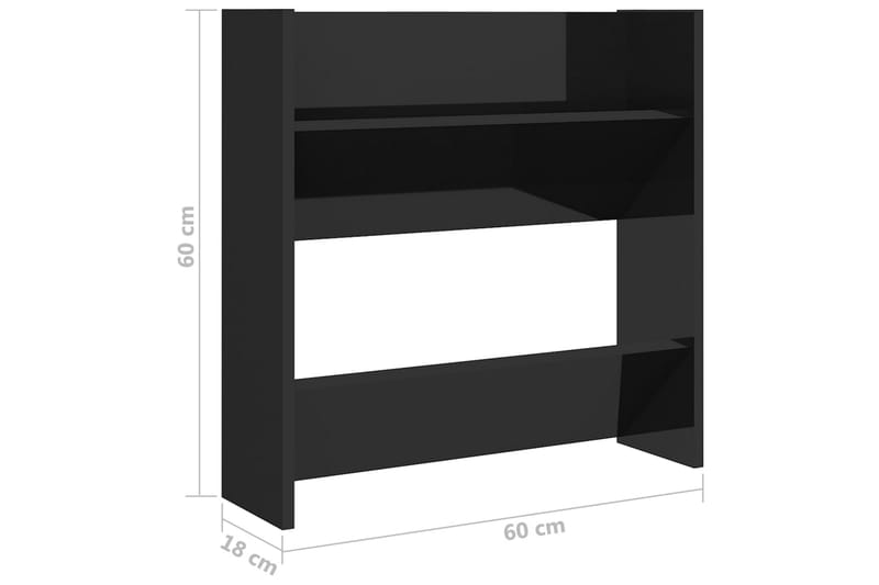 Veggskoskap 2 stk høyglans svart 60x18x60 cm sponplater - Svart - Entreoppbevaring - Skohylle & skostativ