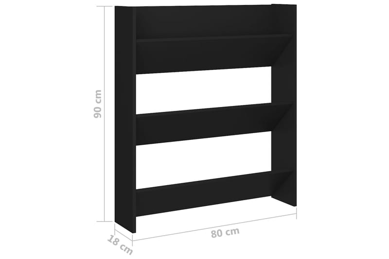 Veggskoskap svart 80x18x90 cm sponplater - Svart - Entreoppbevaring - Skohylle & skostativ