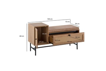 Skoskap Wohnling Polstret benk i eikfolieoptikk 1 dør 1 skuff - Oppbevaring - Skooppbevaring - Skobenk & skohylle med benk