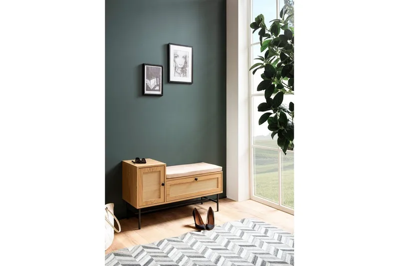 Skoskap Wohnling Polstret benk i eikfolieoptikk 1 dør 1 skuff - Oppbevaring - Skooppbevaring - Skobenk & skohylle med benk