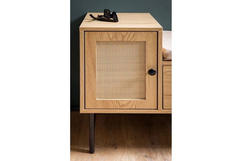 Skoskap Wohnling Polstret benk i eikfolieoptikk 1 dør 1 skuff - Oppbevaring - Skooppbevaring - Skobenk & skohylle med benk