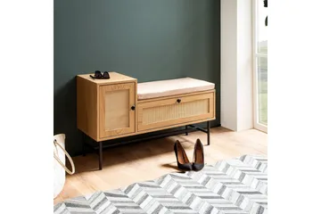 Skoskap Wohnling Polstret benk i eikfolieoptikk 1 dør 1 skuff - Oppbevaring - Skooppbevaring - Skobenk & skohylle med benk