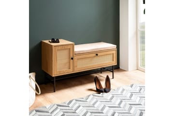 Skoskap Wohnling Polstret benk i eikfolieoptikk 1 dør 1 skuff - Oppbevaring - Skooppbevaring - Skobenk & skohylle med benk