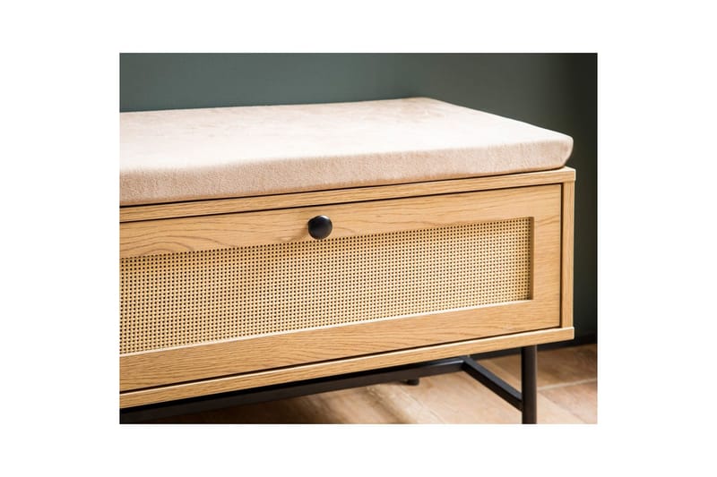 Skoskap Wohnling Polstret benk i eikfolieoptikk 1 dør 1 skuff - Oppbevaring - Skooppbevaring - Skobenk & skohylle med benk