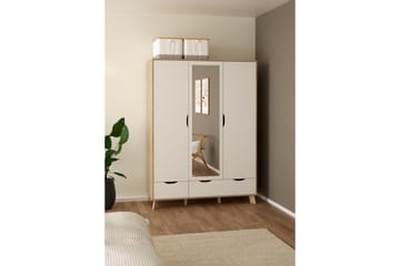 Sumita Garderobe med Speil 147x201 cm - Hvit/Natur - Oppbevaring - Garderober & garderobesystem