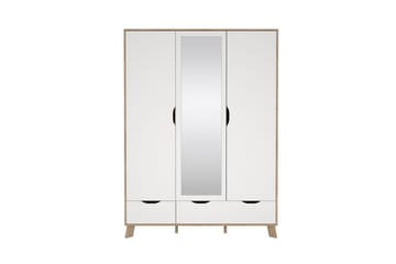Sumita Garderobe med Speil 147x201 cm - Hvit/Natur - Oppbevaring - Garderober & garderobesystem
