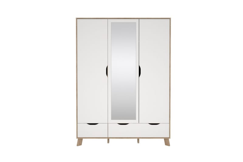 Sumita Garderobe med Speil 147x201 cm - Hvit/Natur - Oppbevaring - Garderober & garderobesystem