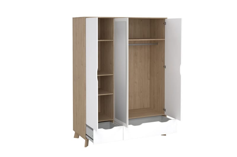Sumita Garderobe med Speil 147x201 cm - Hvit/Natur - Oppbevaring - Garderober & garderobesystem