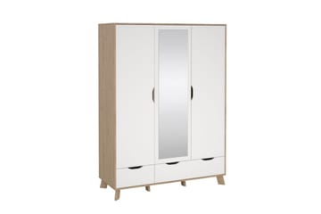 Sumita Garderobe med Speil 147x201 cm - Hvit/Natur - Oppbevaring - Garderober & garderobesystem