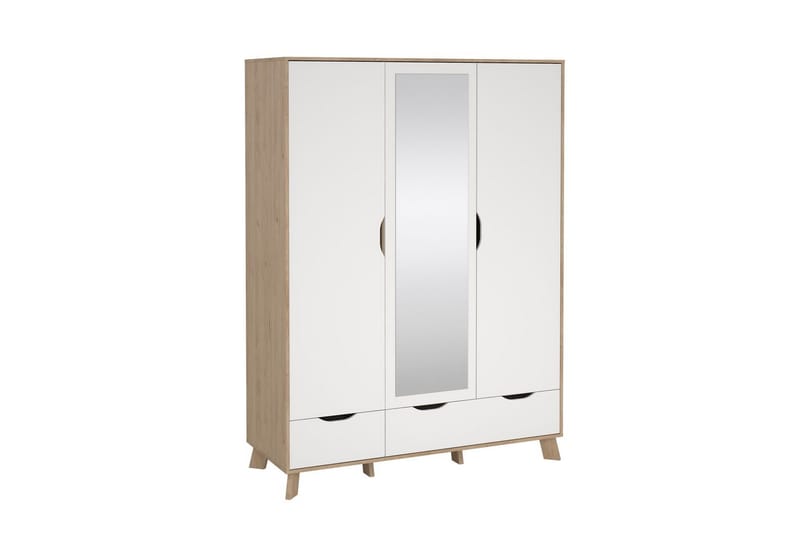 Sumita Garderobe med Speil 147x201 cm - Hvit/Natur - Oppbevaring - Garderober & garderobesystem