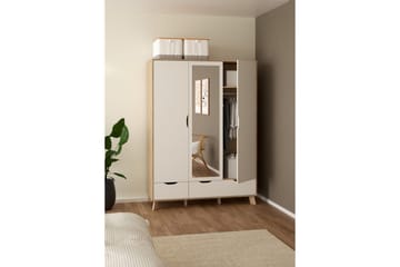 Sumita Garderobe med Speil 147x201 cm - Hvit/Natur - Oppbevaring - Garderober & garderobesystem