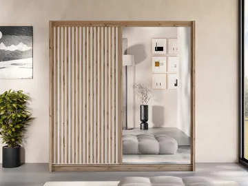 Swanley Garderobeskapeskap med speil 203x215 cm - Brun/Hvit - Oppbevaring - Garderober & garderobesystem