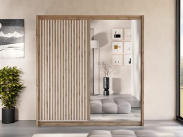 Swanley Garderobeskapeskap med speil 203x215 cm - Brun/Hvit - Oppbevaring - Garderober & garderobesystem