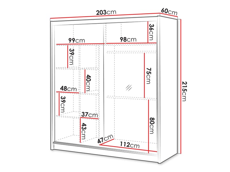 Swanley Garderobeskapeskap med speil 203x215 cm - Brun/Hvit - Oppbevaring - Garderober & garderobesystem