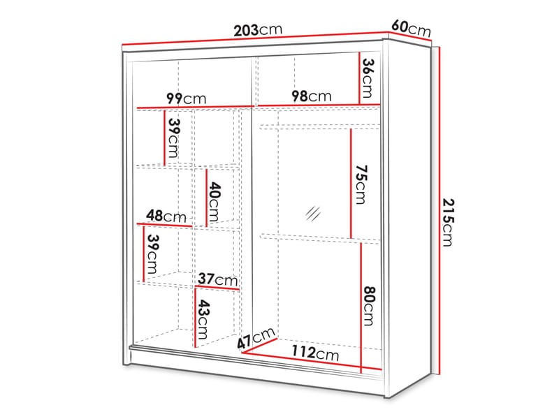 Swanley Garderobeskapeskap med speil 203x215 cm - Brun/Hvit - Oppbevaring - Garderober & garderobesystem