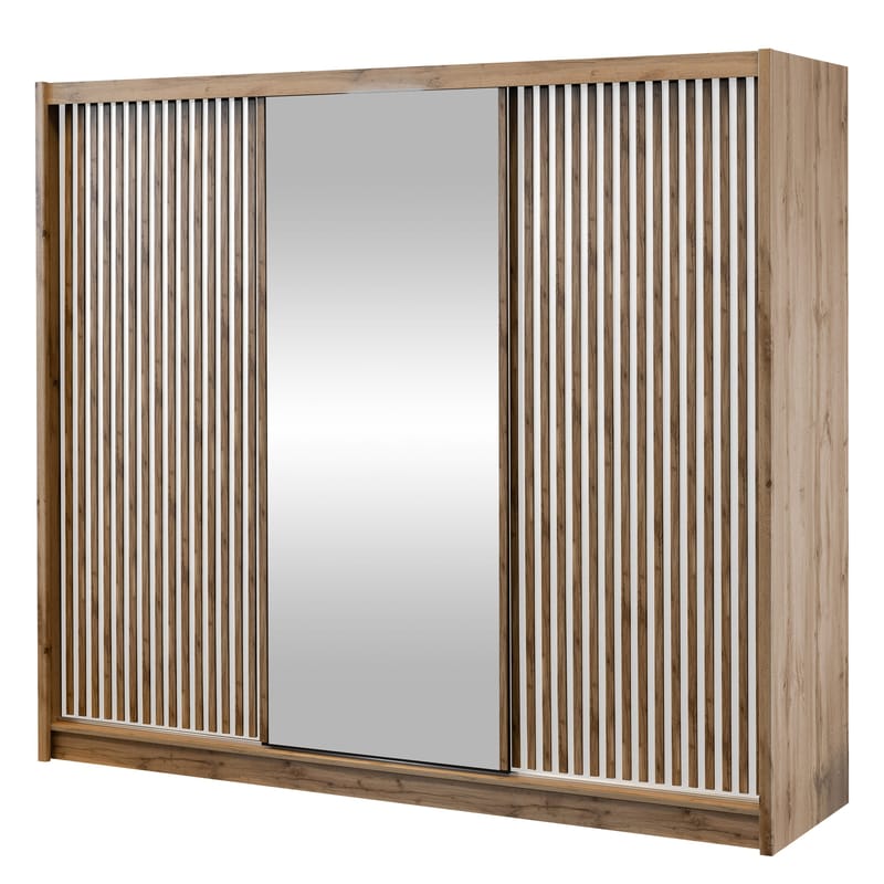 Swanley Garderobeskapeskap med speil 250x215 cm, Brun/Hvit