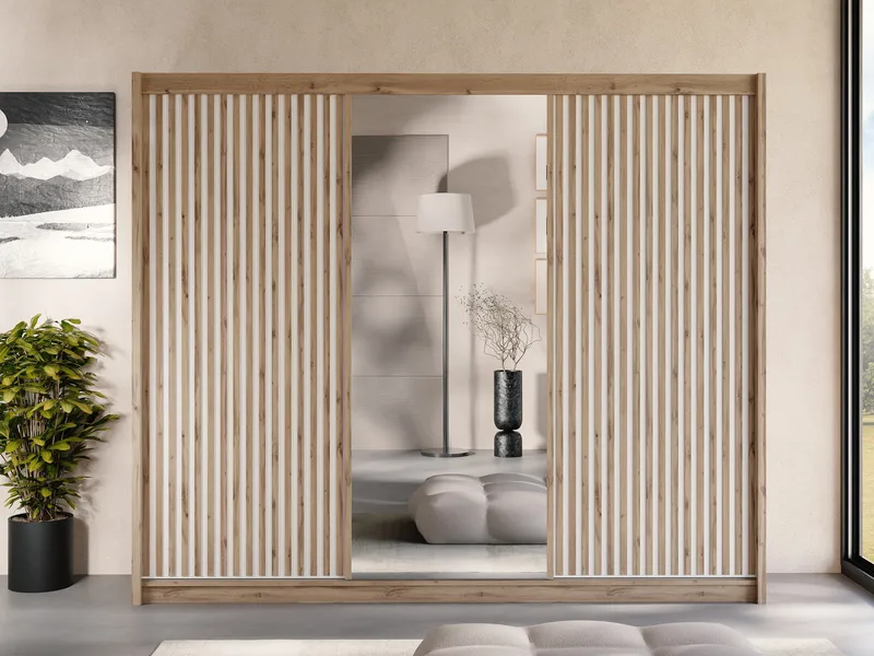 Swanley Garderobeskapeskap med speil 250x215 cm - Brun/Hvit - Oppbevaring - Garderober & garderobesystem