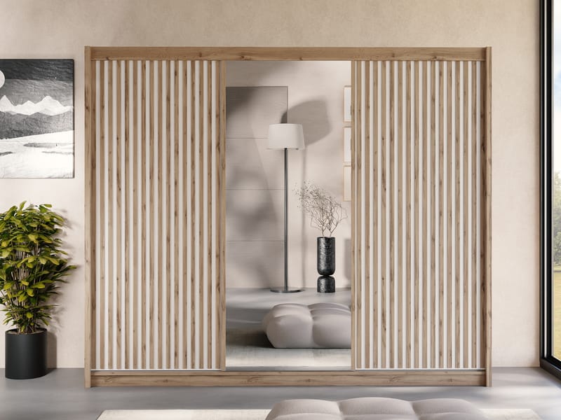 Swanley Garderobeskapeskap med speil 250x215 cm - Brun/Hvit - Oppbevaring - Garderober & garderobesystem