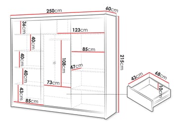 Swanley Garderobeskapeskap med speil 250x215 cm - Brun/Hvit - Oppbevaring - Garderober & garderobesystem
