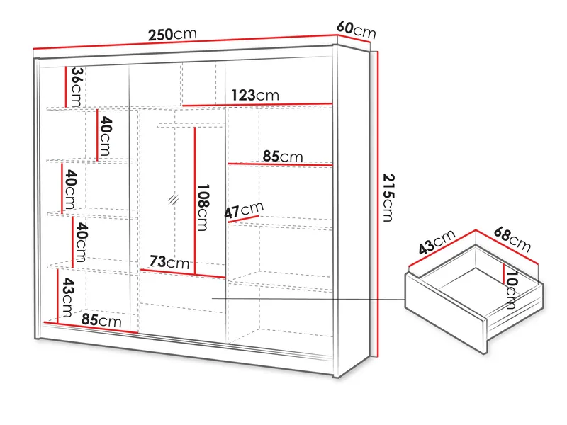 Swanley Garderobeskapeskap med speil 250x215 cm - Brun/Hvit - Oppbevaring - Garderober & garderobesystem