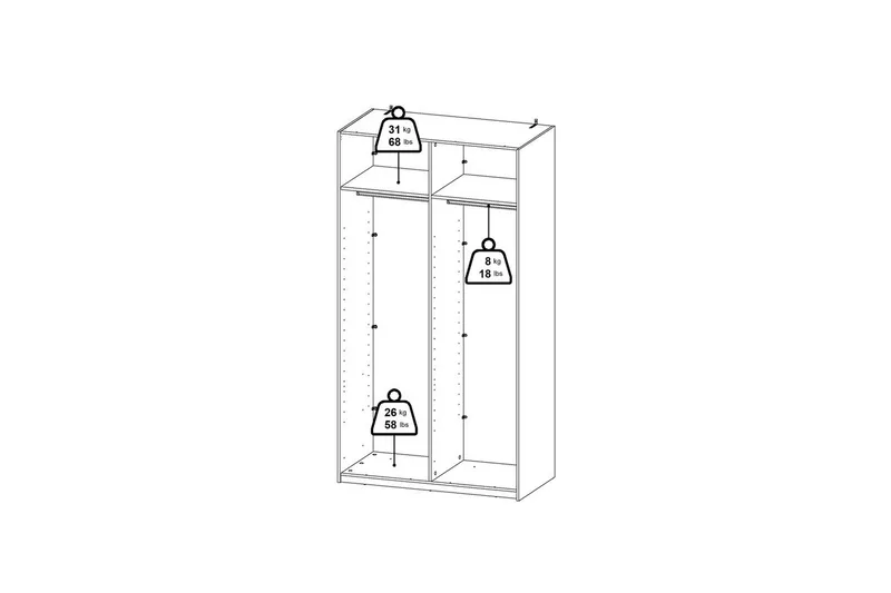Takeru Garderobe med Speil 119x220 cm - Hvit - Oppbevaring - Garderober & garderobesystem