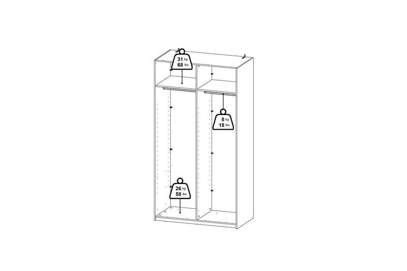 Takeru Garderobe med Speil 119x220 cm - Hvit - Oppbevaring - Garderober & garderobesystem