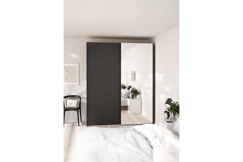 Takeru Garderobe med Speil 179x221 cm - Askgrå - Oppbevaring - Garderober & garderobesystem