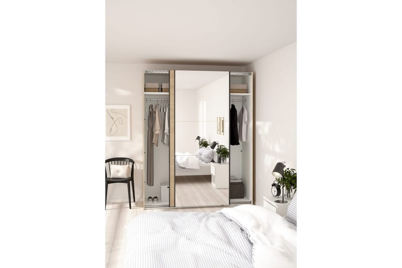 Takeru Garderobe med Speil 179x221 cm - Natur - Oppbevaring - Garderober & garderobesystem