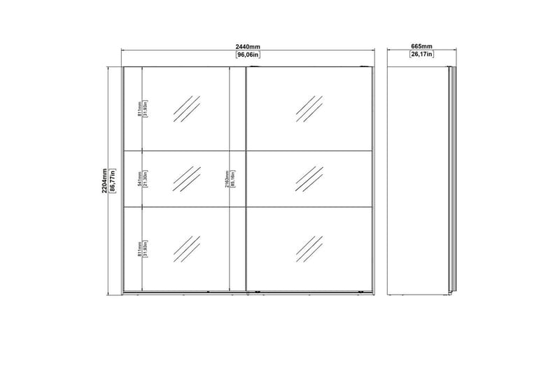 Takeru Garderobe med Speil 244x220 cm - Hvit - Oppbevaring - Garderober & garderobesystem