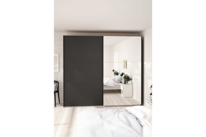 Takeru Garderobe med Speil 244x221 cm - Askgrå - Oppbevaring - Garderober & garderobesystem