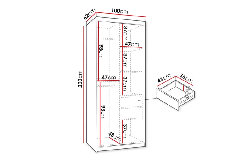 Tallmo Garderobe Med Speil 100x200 cm - Oppbevaring - Garderober & garderobesystem