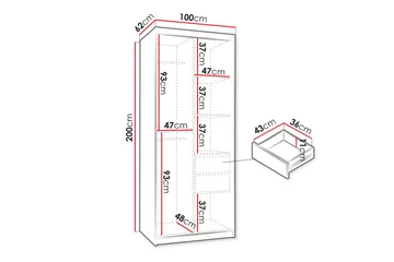 Tallmo Garderobe Med Speil 100x200 cm - Oppbevaring - Garderober & garderobesystem