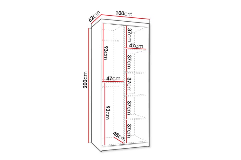 Tallmo Garderobe Med Speil 100x200 cm - Oppbevaring - Garderober & garderobesystem