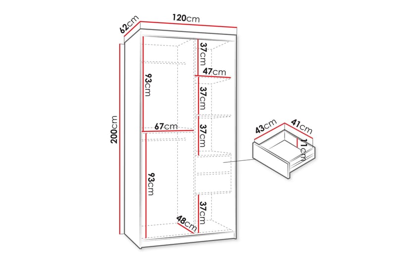 Tallmo Garderobe Med Speil 120x200 cm - Oppbevaring - Garderober & garderobesystem