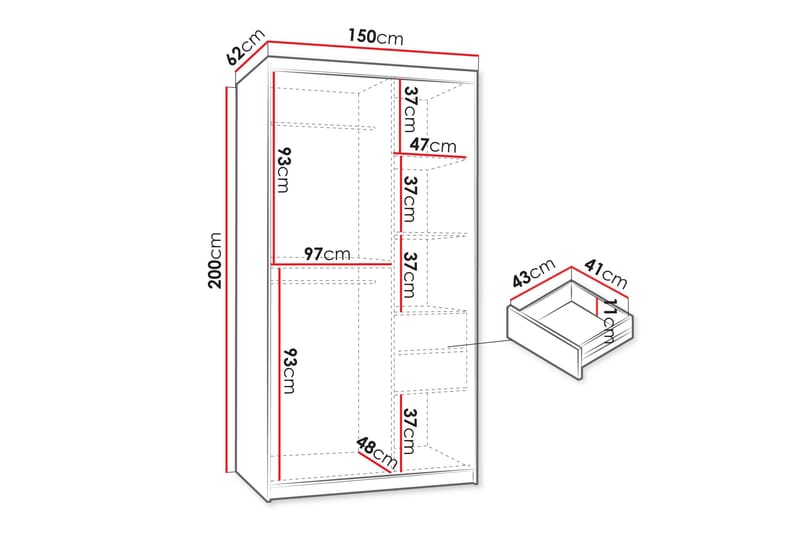 Tallmo Garderobe Med Speil 150x200 cm - Oppbevaring - Garderober & garderobesystem