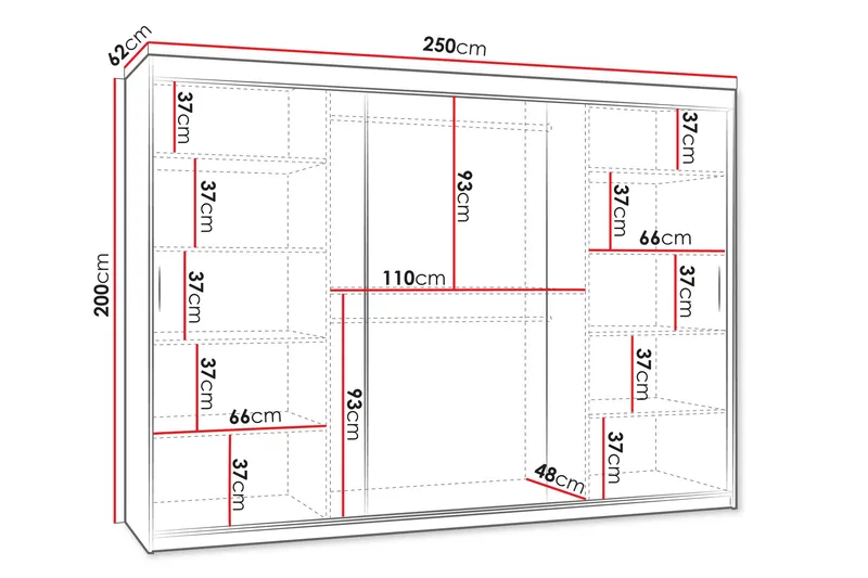 Tallmo Garderobe Med Speil 250x200 cm - Hvit/Grå - Oppbevaring - Garderober & garderobesystem