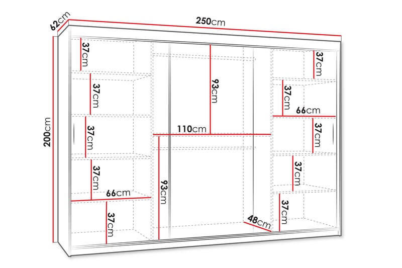 Tallmo Garderobe Med Speil 250x200 cm - Oppbevaring - Garderober & garderobesystem