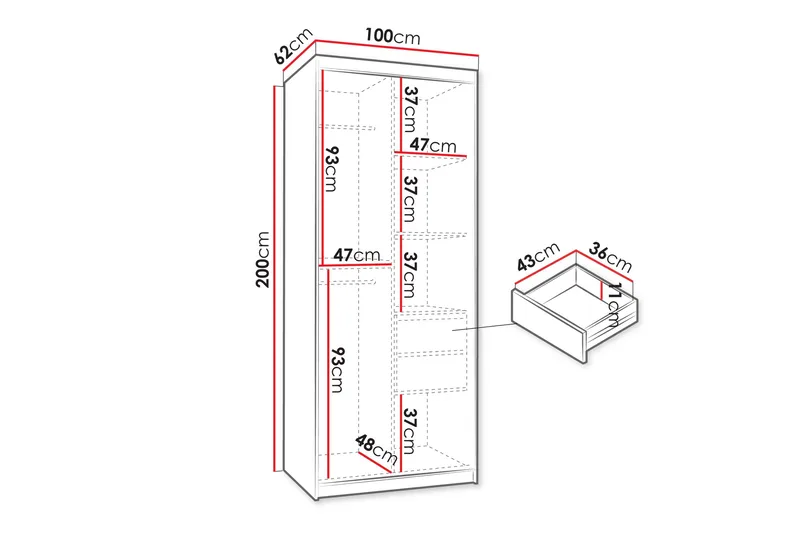 Tallmo Garderobeskap med Speil 100x200 cm i Tre - Grå - Oppbevaring - Garderober & garderobesystem